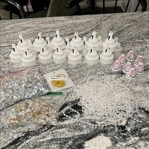 Elegant White and Silver Party Cake Toppers and Accessories